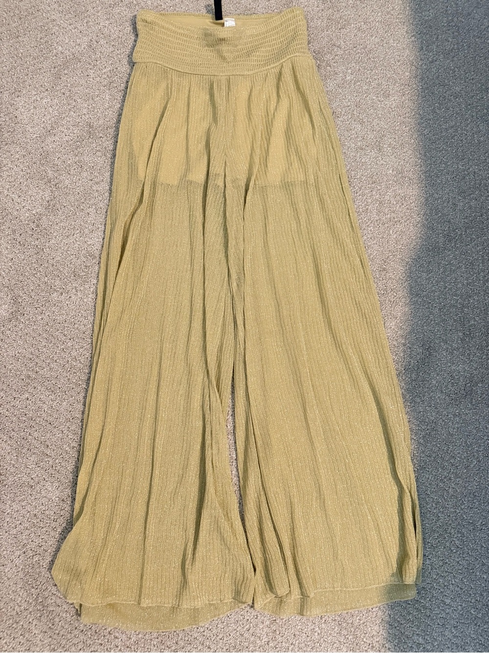 H&M Sheer Wide-Leg Knit Pants Yellow/Green Size Small